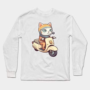 Kawaii cat riding scooter Long Sleeve T-Shirt